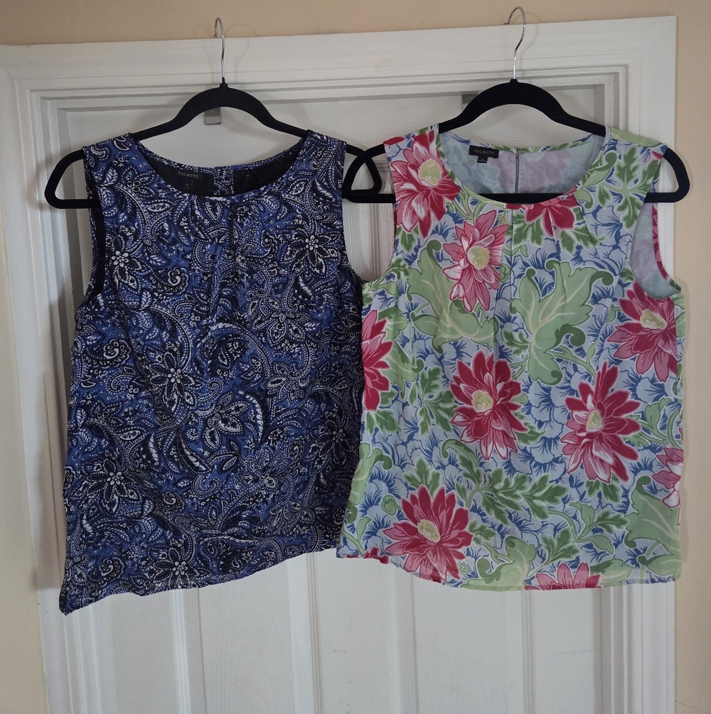 Talbots Floral & Paisley 100% Cotton Sleeveless Tops Bundle Of 2 Size 8 Vacay
